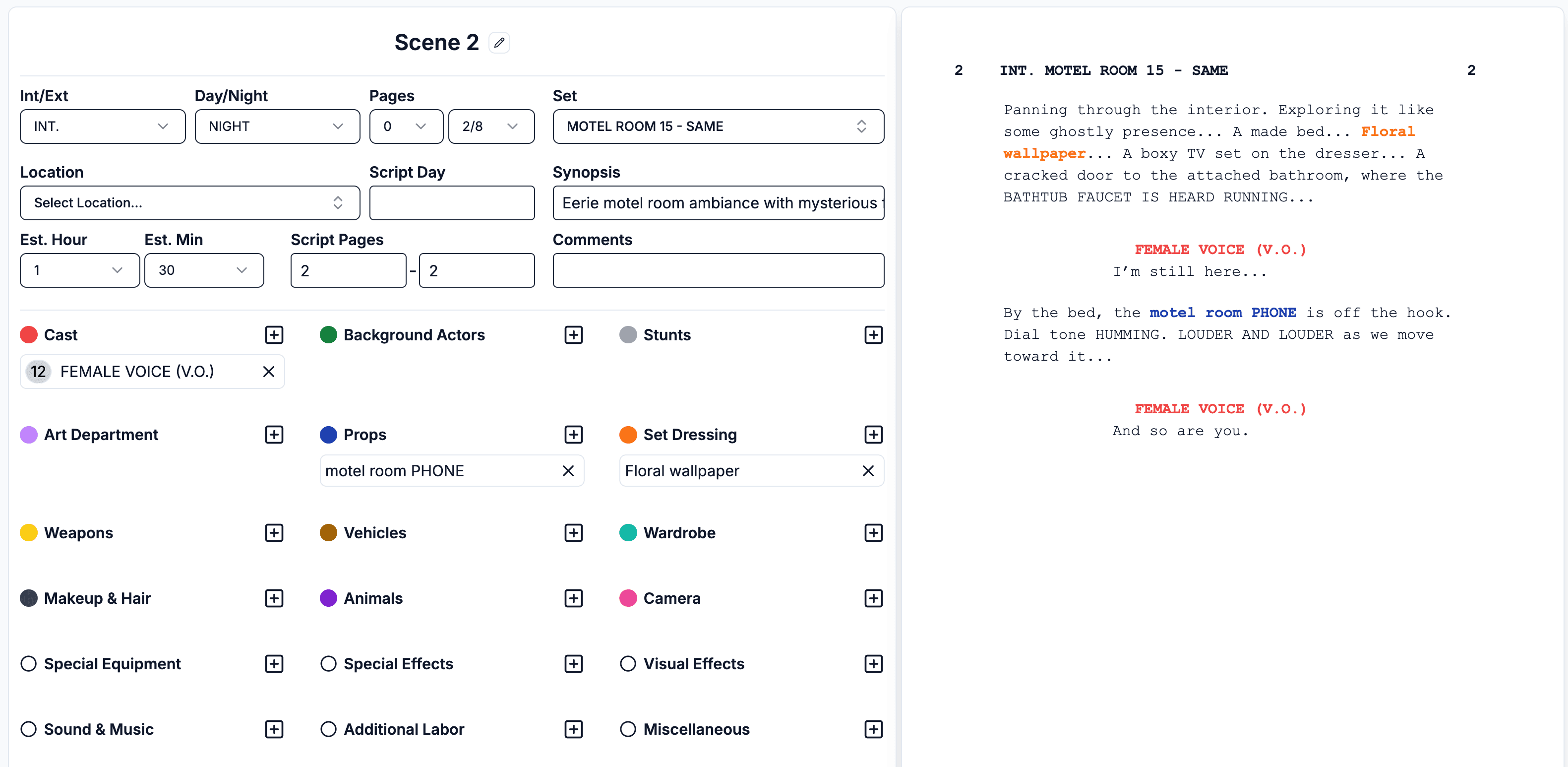 Scene breakdown interface